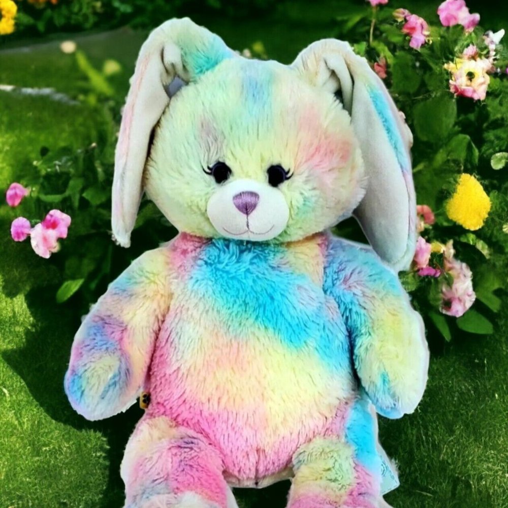 Build A Bear Bunny Rabbit Plush Tie Dye Pastel Rainbow Stuffed Animal Easter BAB